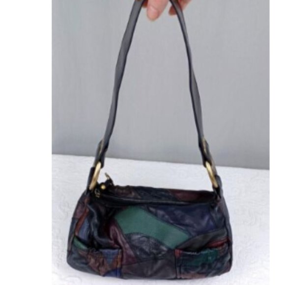 Great American Leather Works Purse Patchwork Hobo Bohemian Hippie 1970s Look New - Picture 5 of 10